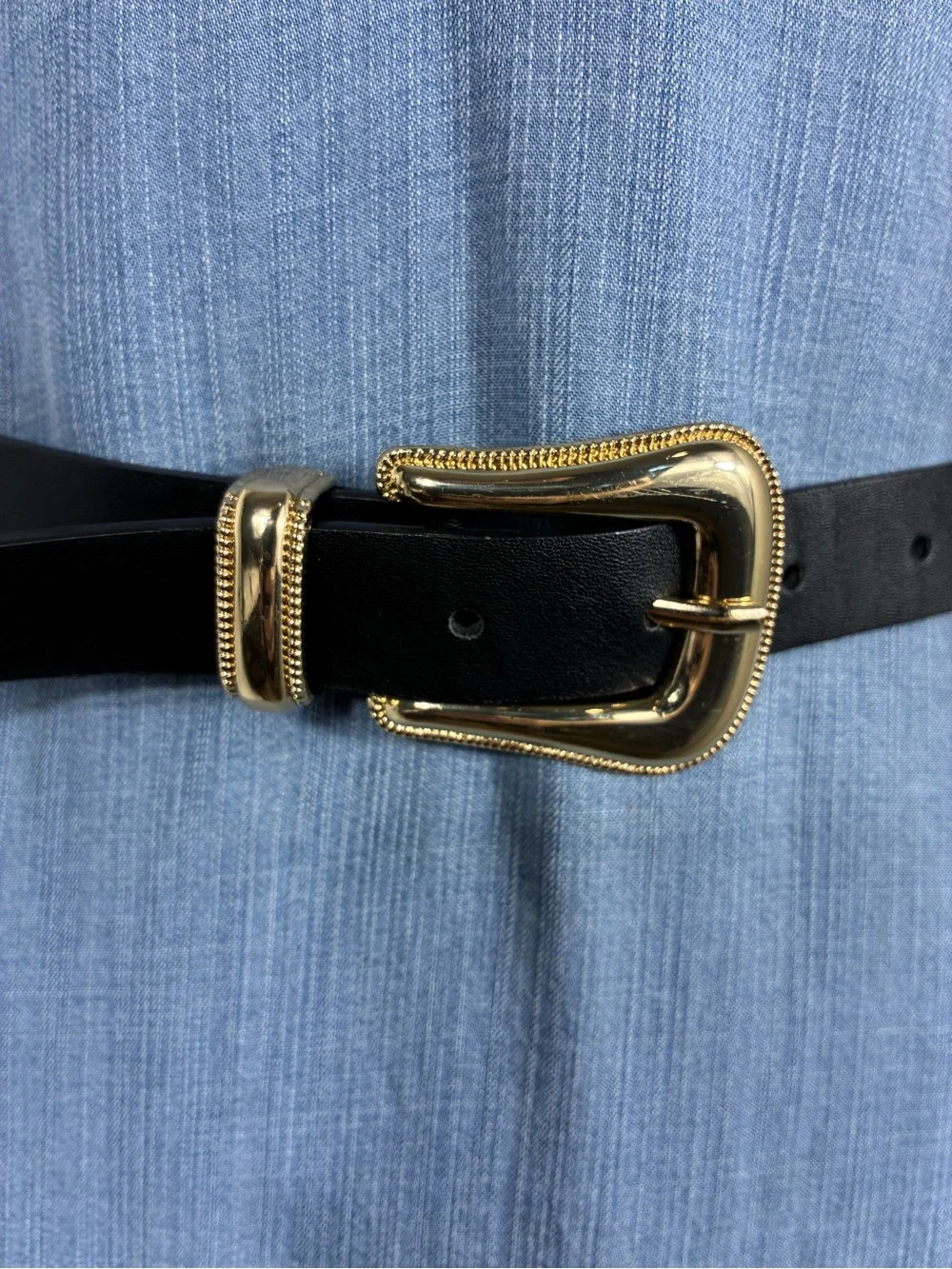 ZARA Womens belt 41” long black faux leather golden buckle